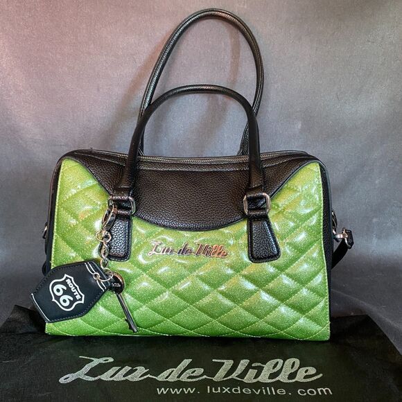 Lux de Ville Green Quilted Route 66 Purse Retro Rockabilly Pinup - Free Shipping - Picture 2 of 16